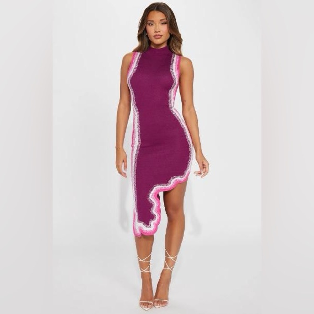 Brand New - Size M- Sweater Dress - Burgundy / Combo